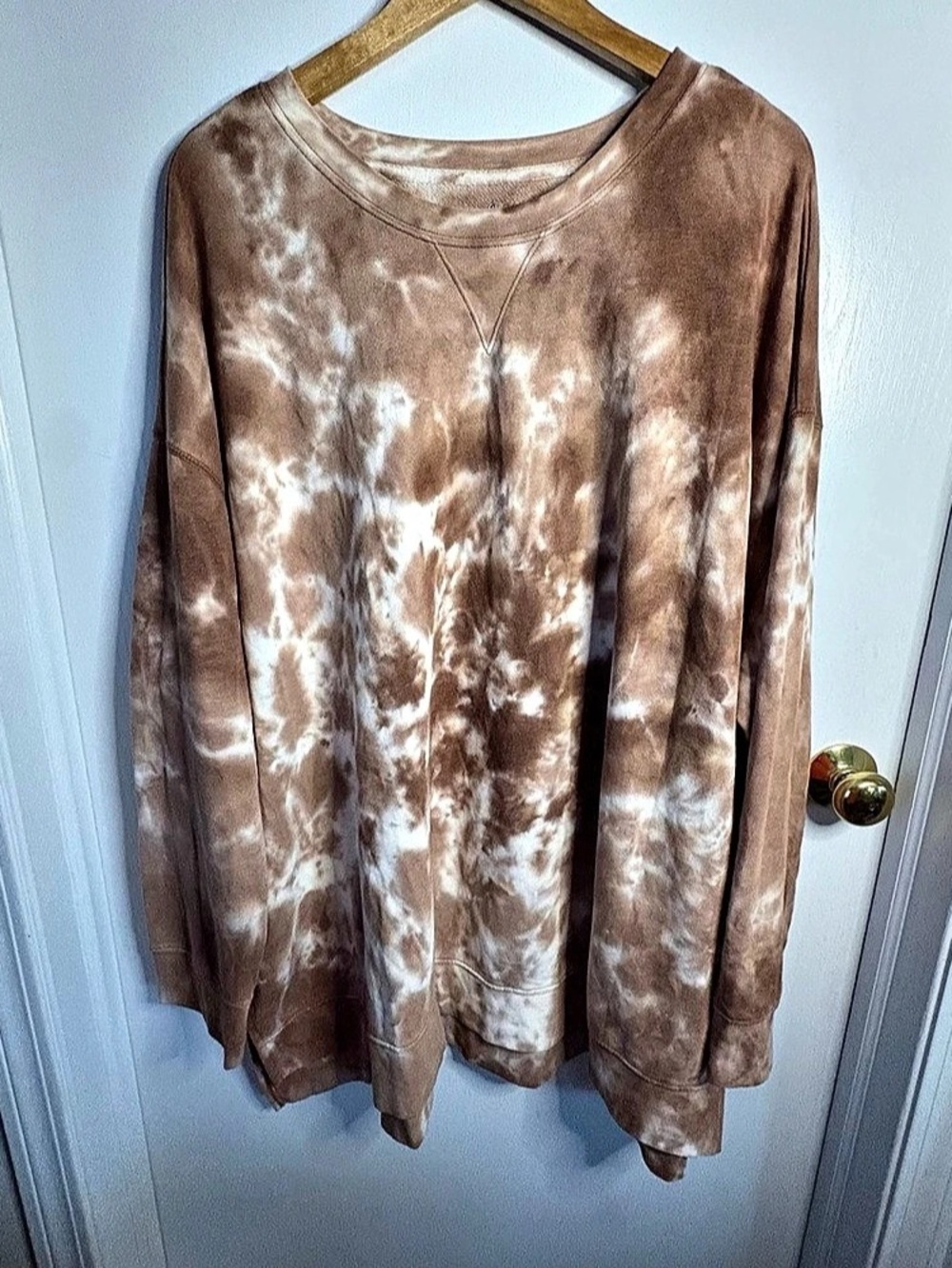 Terra & Sky NWT Sz 4X TS FT SWEATSHIRT Tunic Tie-Dye Oversized Brown Cozy Lounge